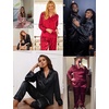 image:imageSWOMOG Women Plus Size Long Sleeve Pajamas Silk Satin Pajama Sets Button Down Sleepwear Pjs Loungewear with PocketsMidnight Blue