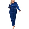 image:imageSWOMOG Women Plus Size Long Sleeve Pajamas Silk Satin Pajama Sets Button Down Sleepwear Pjs Loungewear with PocketsNavy Blue