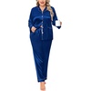 image:imageSWOMOG Women Plus Size Long Sleeve Pajamas Silk Satin Pajama Sets Button Down Sleepwear Pjs Loungewear with PocketsNavy Blue