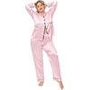 image:imageSWOMOG Women Plus Size Long Sleeve Pajamas Silk Satin Pajama Sets Button Down Sleepwear Pjs Loungewear with PocketsPink