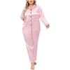 image:imageSWOMOG Women Plus Size Long Sleeve Pajamas Silk Satin Pajama Sets Button Down Sleepwear Pjs Loungewear with PocketsPink
