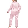 image:imageSWOMOG Women Plus Size Long Sleeve Pajamas Silk Satin Pajama Sets Button Down Sleepwear Pjs Loungewear with PocketsPink