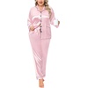 image:imageSWOMOG Women Plus Size Long Sleeve Pajamas Silk Satin Pajama Sets Button Down Sleepwear Pjs Loungewear with PocketsPink