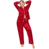 image:imageSWOMOG Women Plus Size Long Sleeve Pajamas Silk Satin Pajama Sets Button Down Sleepwear Pjs Loungewear with PocketsRed