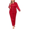 image:imageSWOMOG Women Plus Size Long Sleeve Pajamas Silk Satin Pajama Sets Button Down Sleepwear Pjs Loungewear with PocketsRed Apple
