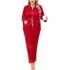 image:imageSWOMOG Women Plus Size Long Sleeve Pajamas Silk Satin Pajama Sets Button Down Sleepwear Pjs Loungewear with PocketsRed Apple