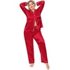 image:imageSWOMOG Women Plus Size Long Sleeve Pajamas Silk Satin Pajama Sets Button Down Sleepwear Pjs Loungewear with PocketsRed Apple