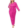 image:imageSWOMOG Women Plus Size Long Sleeve Pajamas Silk Satin Pajama Sets Button Down Sleepwear Pjs Loungewear with PocketsRose Red