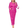 image:imageSWOMOG Women Plus Size Long Sleeve Pajamas Silk Satin Pajama Sets Button Down Sleepwear Pjs Loungewear with PocketsRose Red