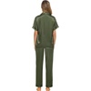 image:imageSWOMOG Women Satin Pajamas Set Short Sleeve Top amp Pants Sleepwear Silky Button Down Nightwear 2pcs Loungewear Pjs SetOlive Green