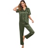 image:imageSWOMOG Women Satin Pajamas Set Short Sleeve Top amp Pants Sleepwear Silky Button Down Nightwear 2pcs Loungewear Pjs SetOlive Green