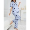 image:imageSWOMOG Womens 2 Piece Pajamas Sets Shorts Sleeve Pajamas Cute Pj Set Lounge Matching Pjs Button Shirt with Long PantsBlue Butterfly