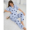 image:imageSWOMOG Womens 2 Piece Pajamas Sets Shorts Sleeve Pajamas Cute Pj Set Lounge Matching Pjs Button Shirt with Long PantsBlue Butterfly