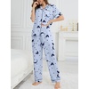 image:imageSWOMOG Womens 2 Piece Pajamas Sets Shorts Sleeve Pajamas Cute Pj Set Lounge Matching Pjs Button Shirt with Long PantsBlue Butterfly