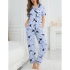 image:imageSWOMOG Womens 2 Piece Pajamas Sets Shorts Sleeve Pajamas Cute Pj Set Lounge Matching Pjs Button Shirt with Long PantsBlue Butterfly
