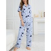 image:imageSWOMOG Womens 2 Piece Pajamas Sets Shorts Sleeve Pajamas Cute Pj Set Lounge Matching Pjs Button Shirt with Long PantsBlue Butterfly