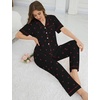 image:imageSWOMOG Womens 2 Piece Pajamas Sets Shorts Sleeve Pajamas Cute Pj Set Lounge Matching Pjs Button Shirt with Long PantsCherry Black