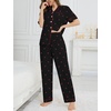 image:imageSWOMOG Womens 2 Piece Pajamas Sets Shorts Sleeve Pajamas Cute Pj Set Lounge Matching Pjs Button Shirt with Long PantsCherry Black