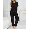 image:imageSWOMOG Womens 2 Piece Pajamas Sets Shorts Sleeve Pajamas Cute Pj Set Lounge Matching Pjs Button Shirt with Long PantsCherry Black