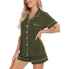 image:imageSWOMOG Womens Button Down Pajamas Set Short Sleeve Sleepwear Bride Soft Pj Lounge Sets XS3XLArmy Green Piping Trim