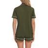 image:imageSWOMOG Womens Button Down Pajamas Set Short Sleeve Sleepwear Bride Soft Pj Lounge Sets XS3XLArmy Green Piping Trim