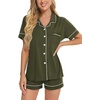 image:imageSWOMOG Womens Button Down Pajamas Set Short Sleeve Sleepwear Bride Soft Pj Lounge Sets XS3XLArmy Green Piping Trim