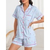image:imageSWOMOG Womens Pajama Sets Cute Ruffle Matching PJs Sleepwear Button Down Short Sleeve Loungewear 2 Piece PJ SetBluewhite1