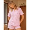 image:imageSWOMOG Womens Pajama Sets Cute Ruffle Matching PJs Sleepwear Button Down Short Sleeve Loungewear 2 Piece PJ SetPinkwhite1