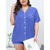 image:imageSWOMOG Womens Plus Size Pajamas Set Button Down Tops Short Sleeve Sleepwear Soft Pajama Shorts 2 Pcs Lounge Sets With Pocket Lavender
