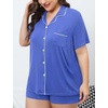 image:imageSWOMOG Womens Plus Size Pajamas Set Button Down Tops Short Sleeve Sleepwear Soft Pajama Shorts 2 Pcs Lounge Sets With Pocket Lavender