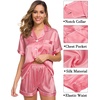 image:imageSWOMOG Womens Silk Satin Pajama Sets 3Pcs Button Down Pj Set Short Sleeve Sleepwear Loungewear Pjs Nightwear XSXXLCoral Red