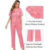 image:imageSWOMOG Womens Silk Satin Pajama Sets 3Pcs Button Down Pj Set Short Sleeve Sleepwear Loungewear Pjs Nightwear XSXXLCoral Red