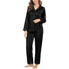 image:imageSWOMOG Womens Silk Satin Pajamas Set Long Sleeve Button Down Sleepwear 2 Piece Lounge Set Pj Set XS3XLBlack Wide Stripes