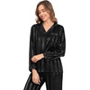 image:imageSWOMOG Womens Silk Satin Pajamas Set Long Sleeve Button Down Sleepwear 2 Piece Lounge Set Pj Set XS3XLBlack Wide Stripes
