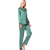 image:imageSWOMOG Womens Silk Satin Pajamas Set Long Sleeve Button Down Sleepwear 2 Piece Lounge Set Pj Set XS3XLSmog Green