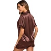 image:imageSWOMOG Womens Silk Satin Pajamas Set Short Sleeve Sleepwear Button Down Top and Shorts Loungewear 2 Piece Pjs Set XS3XLBrown
