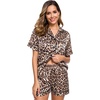 image:imageSWOMOG Womens Silk Satin Pajamas Set Short Sleeve Sleepwear Button Down Top and Shorts Loungewear 2 Piece Pjs Set XS3XLSexy Leopard