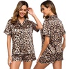 image:imageSWOMOG Womens Silk Satin Pajamas Set Short Sleeve Sleepwear Button Down Top and Shorts Loungewear 2 Piece Pjs Set XS3XLSexy Leopard