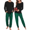 image:imageSWOMOG Christmas Pajamas Set for Couples Long Sleeve Sleepwear Women amp Men Matching Pjs Set Loungewear SetZ  Green  Solid Top