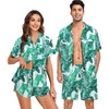 image:imageSWOMOG Couple Satin Matching Pajamas Sets Women amp Men Short Sleeve Sleepwear Silk Button Down Nightwear 2 Pieces LoungewearGreen Leaf