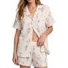 image:imageSWOMOG Cute Pajama Sets for Women 2 Piece Floral Print Short Sleeve Button Down Shirt and Shorts Summer Sleepwear LoungewearCream Tulip Floral