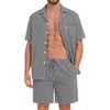 image:imageSWOMOG Mens 100 Cotton Pajama Set 2Pcs Button Down Pjs Set Short Sleeve Sleepwear with Pocket Soft Summer Stripe NightwearBlack Stripes