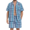 image:imageSWOMOG Mens 100 Cotton Pajama Set 2Pcs Button Down Pjs Set Short Sleeve Sleepwear with Pocket Soft Summer Stripe NightwearBlue Grey Plaid