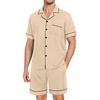 image:imageSWOMOG Mens Pajama Set Short Sleeve 2 PCS Sleepwear Button Down Soft Loungewear Modal Set Pj Set with Pockets S3XLKhaki