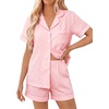 image:imageSWOMOG Women 2 Piece Pajamas Sets Short Sleeve Pj Sets Cute Printed Sleepwear Button Down Shirt with Lounge Shorts SetLight Pink Plaid