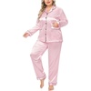 image:imageSWOMOG Women Plus Size Long Sleeve Pajamas Silk Satin Pajama Sets Button Down Sleepwear Pjs Loungewear with PocketsPink