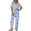 image:imageSWOMOG Womens 2 Piece Pajamas Sets Shorts Sleeve Pajamas Cute Pj Set Lounge Matching Pjs Button Shirt with Long PantsBlue Butterfly
