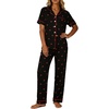 image:imageSWOMOG Womens 2 Piece Pajamas Sets Shorts Sleeve Pajamas Cute Pj Set Lounge Matching Pjs Button Shirt with Long PantsCherry Black