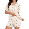 image:imageSWOMOG Womens Pajama Sets Cute Ruffle Matching PJs Sleepwear Button Down Short Sleeve Loungewear 2 Piece PJ SetBeige Cherry1