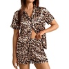 image:imageSWOMOG Womens Silk Satin Pajamas Set Short Sleeve Sleepwear Button Down Top and Shorts Loungewear 2 Piece Pjs Set XS3XLSexy Leopard